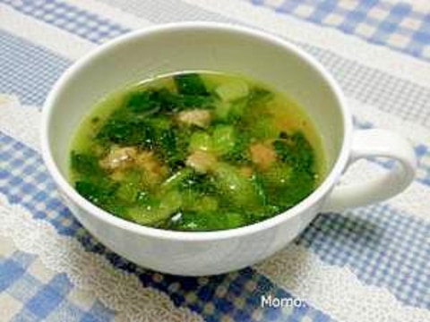 濃厚♪ひき肉と小松菜の中華スープ